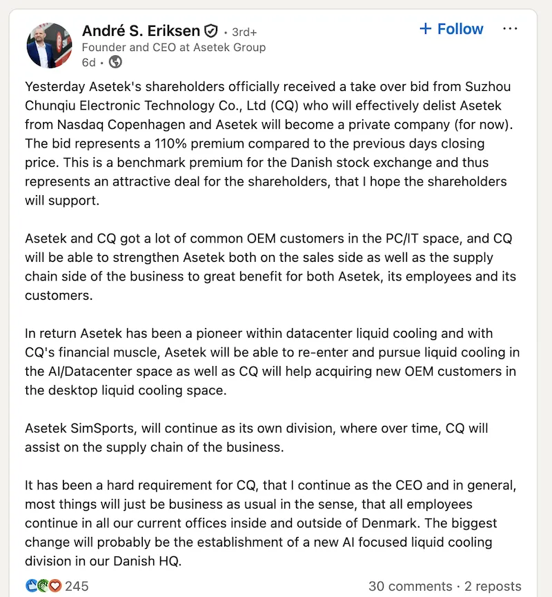 astek racing rachat ceo linkedin