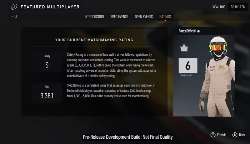 Forza Motorsport safety rating