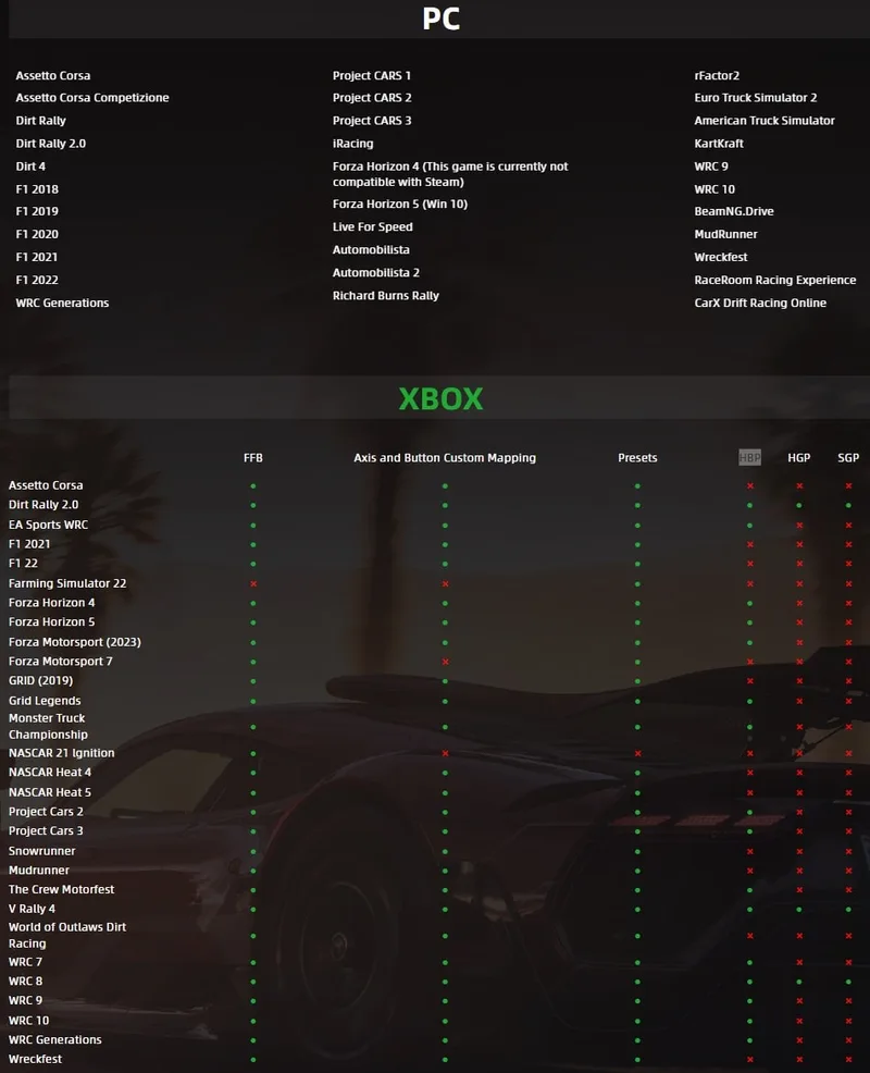 Moza R3 jeux compatibles