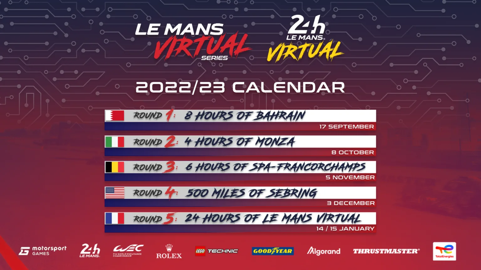 le mans virtual series calendrier